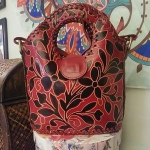 Vintage Hand Tooled Leather Satchel